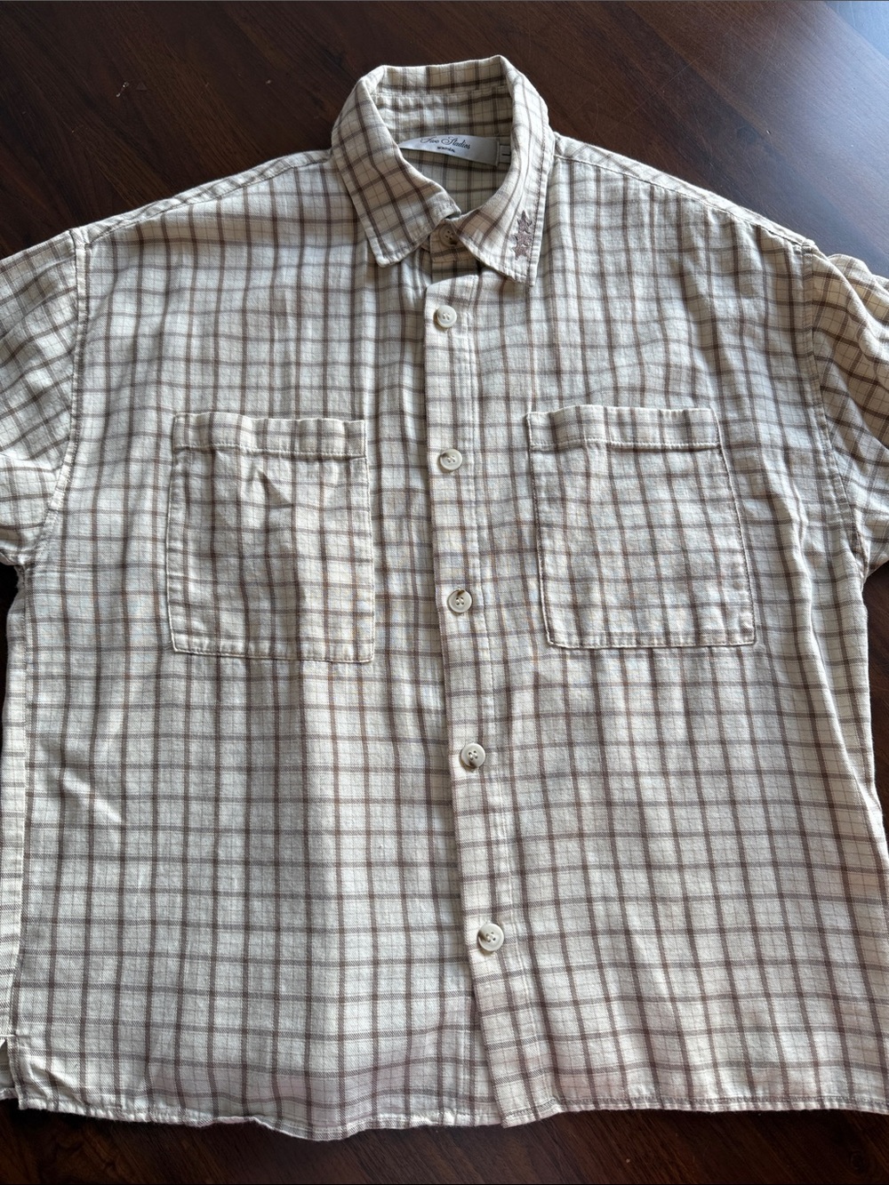 Five studios large -  Beige Plaid Short-Sleeve Men's Shirt